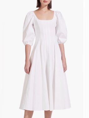 STAUD Swells Cotton Linen Midi Dress, NEW